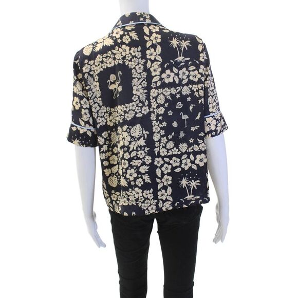 Scotch & Soda Womens Floral Print Short Sleeve Button Up Blouse Top Navy Size M - Picture 3 of 6